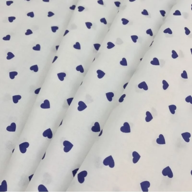 Tissu Coton Cœurs Bleus Fond Blanc | Tissus Loup