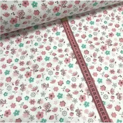 Tissu Coton Petites Fleurs Roses et Vertes | Tissus Loup