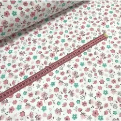 Tissu Coton Petites Fleurs Roses et Vertes | Tissus Loup