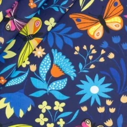 Tissu Coton Papillons et Fleurs Bleues | Tissus Loup