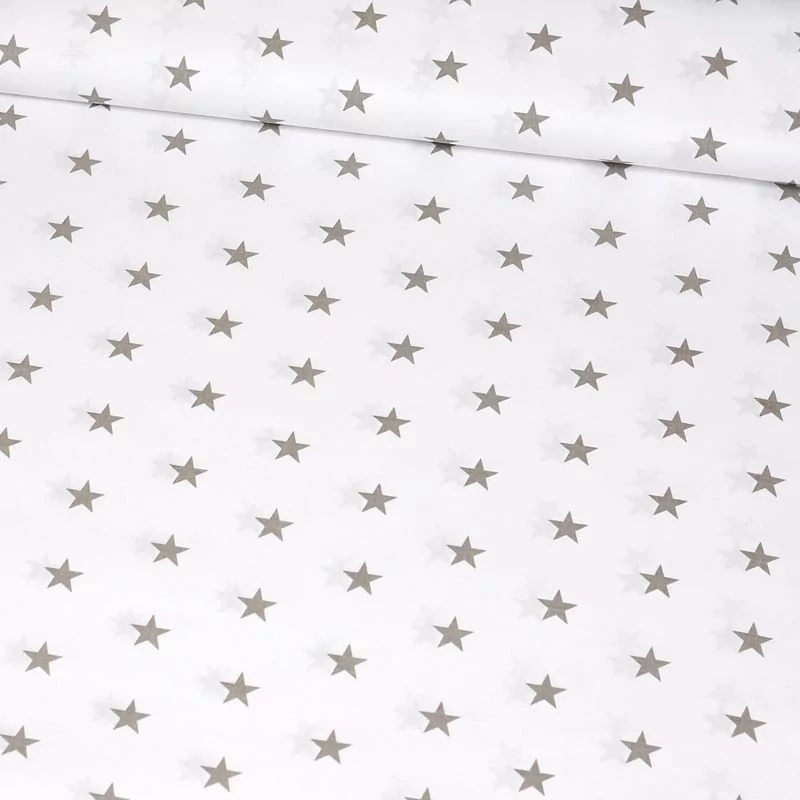 Tissu Coton Étoiles Grises Fond Blanc | Tissus Loup