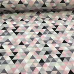 Tissu Pyramides rose et gris en coton | Tissus Loup