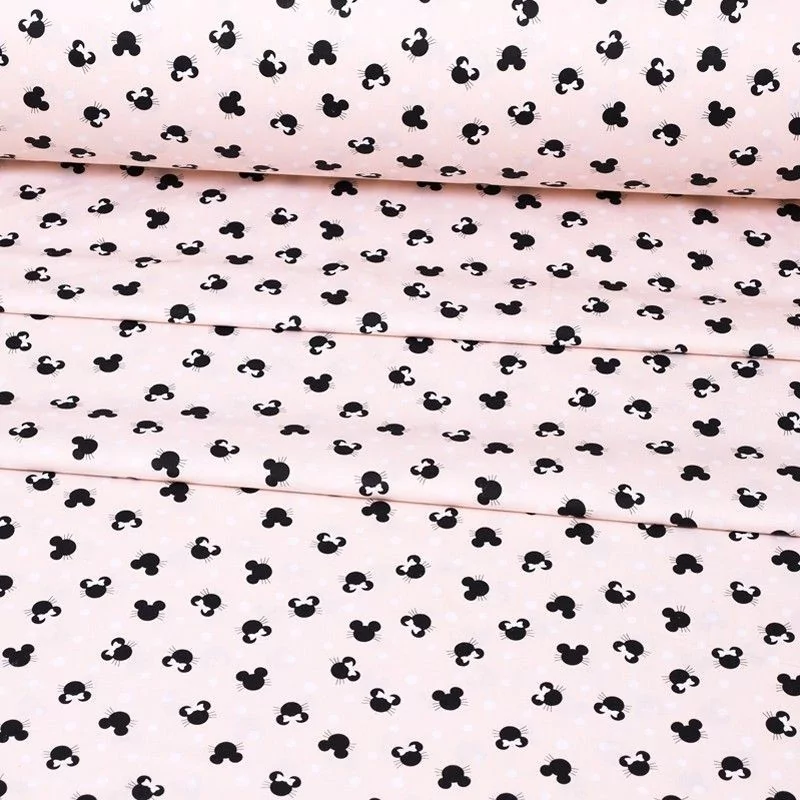 Tissu Coton Minnie & Mickey-Mouse Fond Saumon Clair | Tissus Loup