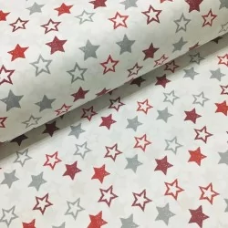 Tissu Coton Étoiles Rouges et Grises | Tissus Loup