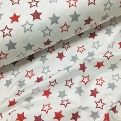 Tissu Coton Étoiles Rouges et Grises | Tissus Loup