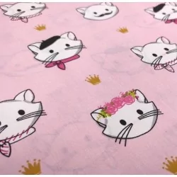 Tissu Coton Têtes de Chats Fond Rose | Tissus Loup