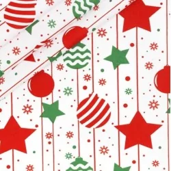 Tissu Coton Boules de Noël et Étoiles | Tissus Loup