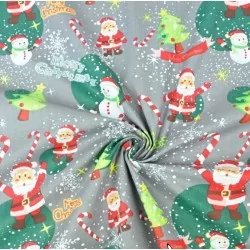 Tissu Coton Père Noël et Bonhomme de Neige | Tissus Loup