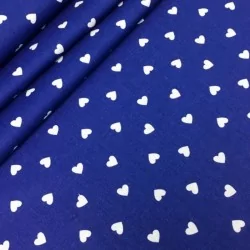 Tissu Coton Cœurs Blancs Fond Bleu | Tissus Loup