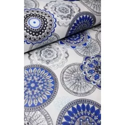 Tissu Coton Mandala Bleu et Gris | Tissus Loup