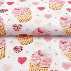 Tissu Cupcake Rose et Cœur Coton | Tissus Loup