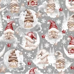 Tissu Coton Lutins dans les Nuages de Noël | Tissus Loup