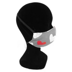 Masque protection barrière cœur blanc et rouge design à la mode réutilisable AFNOR | Tissus Loup
