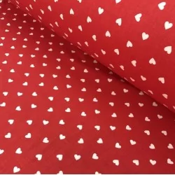 Tissu Coton Cœurs Blanc Fond Rouge | Tissus Loup