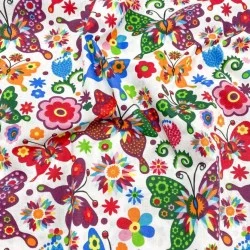 Tissu Coton Papillons et Fleurs | Tissus Loup