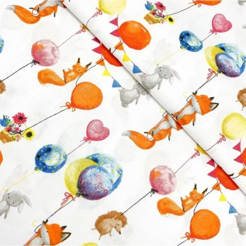 Tissu Coton Animaux sur des Ballons Gonflables | Tissus Loup