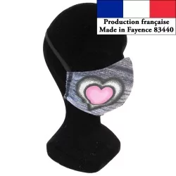 Masque protection barrière cœur rose design à la mode réutilisable AFNOR | Tissus Loup