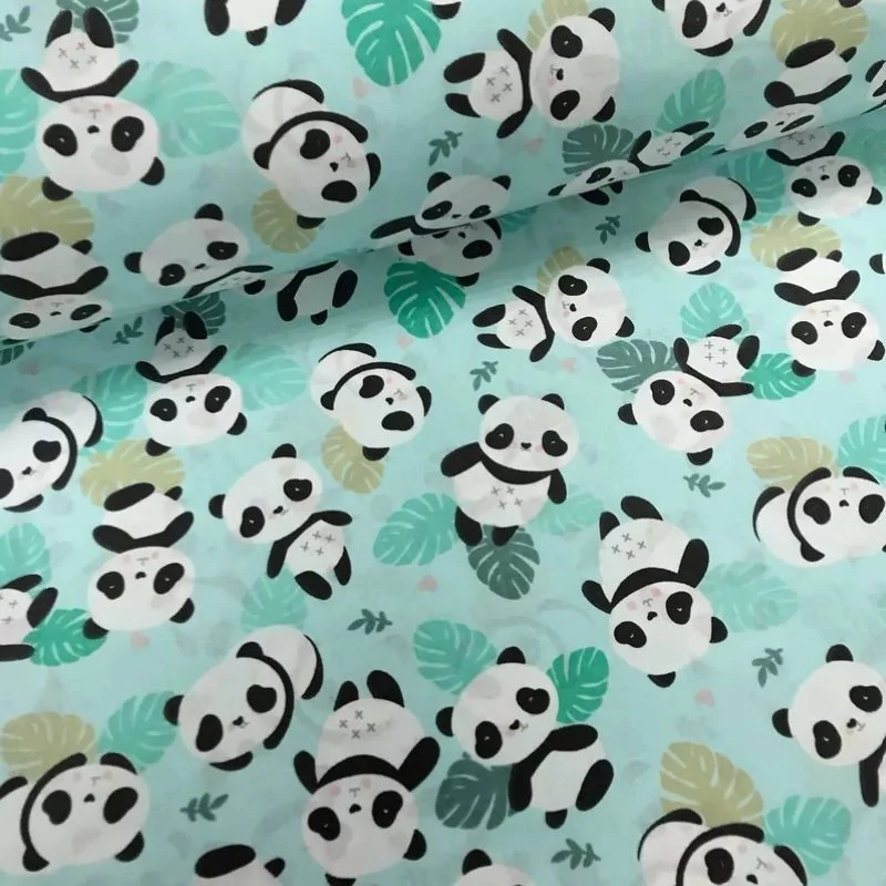 Tissu Panda Fond Vert Menthe - | Tissus Loup