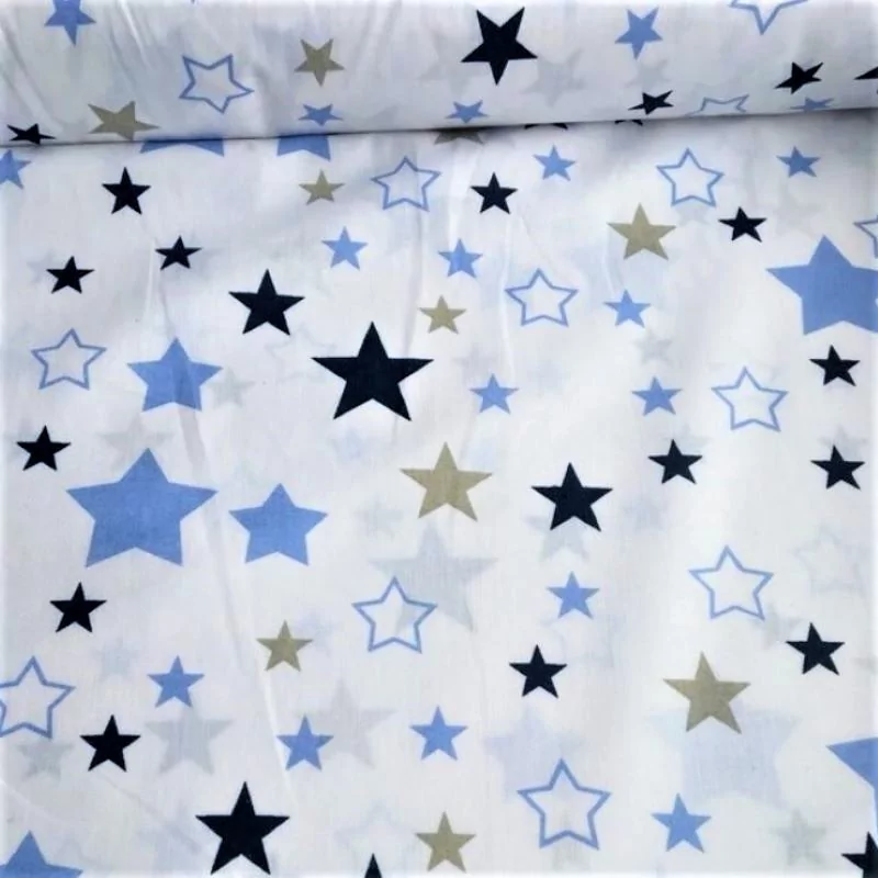 Tissu Coton Étoiles Bleu et Gris | Tissus Loup