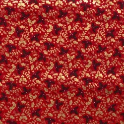 Tissu Coton Noël Branche de HOUX Fond Rouge Tissus Loup