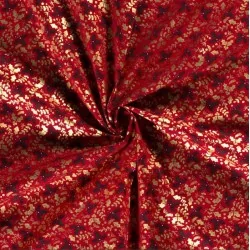 Tissu Coton Noël Branche de HOUX Fond Rouge Tissus Loup