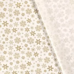 Tissu Coton Flocons de Neige Dorés Fond Blanc | Tissus Loup