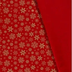 Tissu Coton Flocons de Neige Dorés Fond Rouge | Tissus Loup
