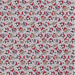 Tissu Jersey Bulldog en Bonnet de Noël | Tissus Loup