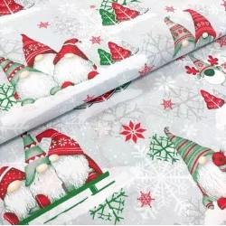 Tissu Coton Lutins de Noël Bonnets Rouge et Vert | Tissus Loup