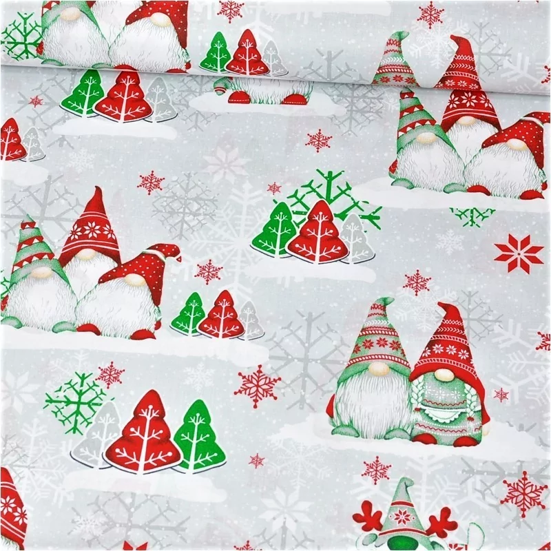 Tissu Coton Lutins de Noël Bonnets Rouge et Vert | Tissus Loup