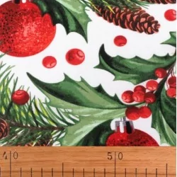 Tissu Coton Boules de Noel et Pommes de Pin | Tissus Loup