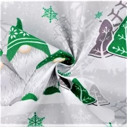 Tissu Coton Lutins de Noël - Bonnets Rouge et Gris | Tissus Loup