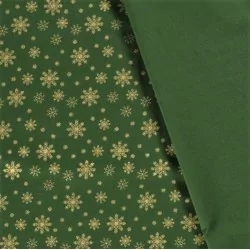 Tissu Coton Flocons de Neige Dorés Fond vert | Tissus Loup