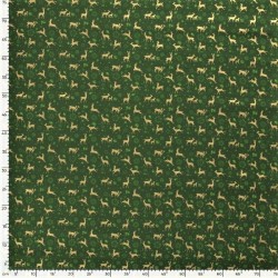 Tissu Coton Rennes de Noël Dorés Fond vert | Tissus Loup