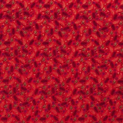 Tissu Coton branches de Noël dorées Fond Rouge | Tissus Loup