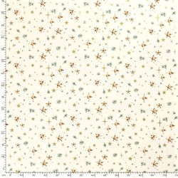 Tissu Coton Étoiles dorées et Branches de Sapin Fond Blanc | Tissus Loup