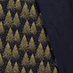 Tissu Coton Sapin Doré Bleu Marine | Tissus Loup