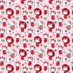 Tissu Coton Hello Kitty Kimono fond rose | Tissus Loup