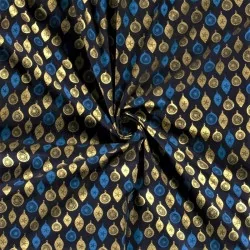 Tissu Coton boules de Noël dorées Déco Fond bleu marine | Tissus Loup