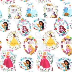 Tissu Coton Princesses Disney fond blanc | Tissus Loup