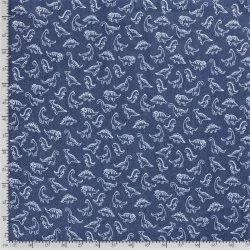 Tissu Jean stretch bleu clair imprimé petit dinosaure | Tissus Loup