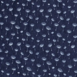 Tissu Jean stretch bleu foncé imprimé pissenlit | Tissus Loup