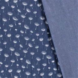 Tissu Jean stretch bleu clair imprimé pissenlit | Tissus Loup