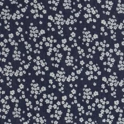 Tissu Jean stretch bleu foncé imprimé petites fleurs blanches | Tissus Loup