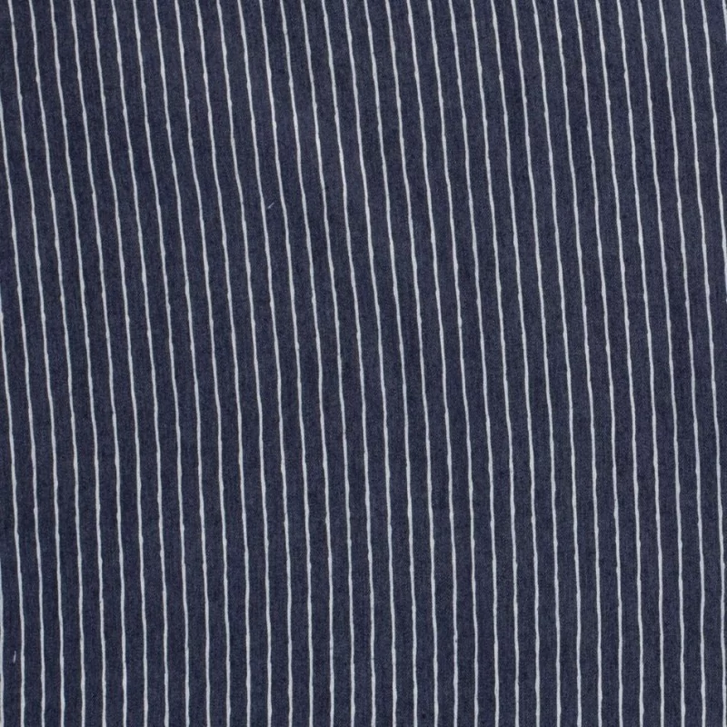 Tissu Jean stretch bleu foncé à rayure blanc | Tissus Loup