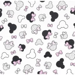 Tissu Coton Minnie-Mickey-Mouse Petite Tête Nœud Rose | Tissus Loup