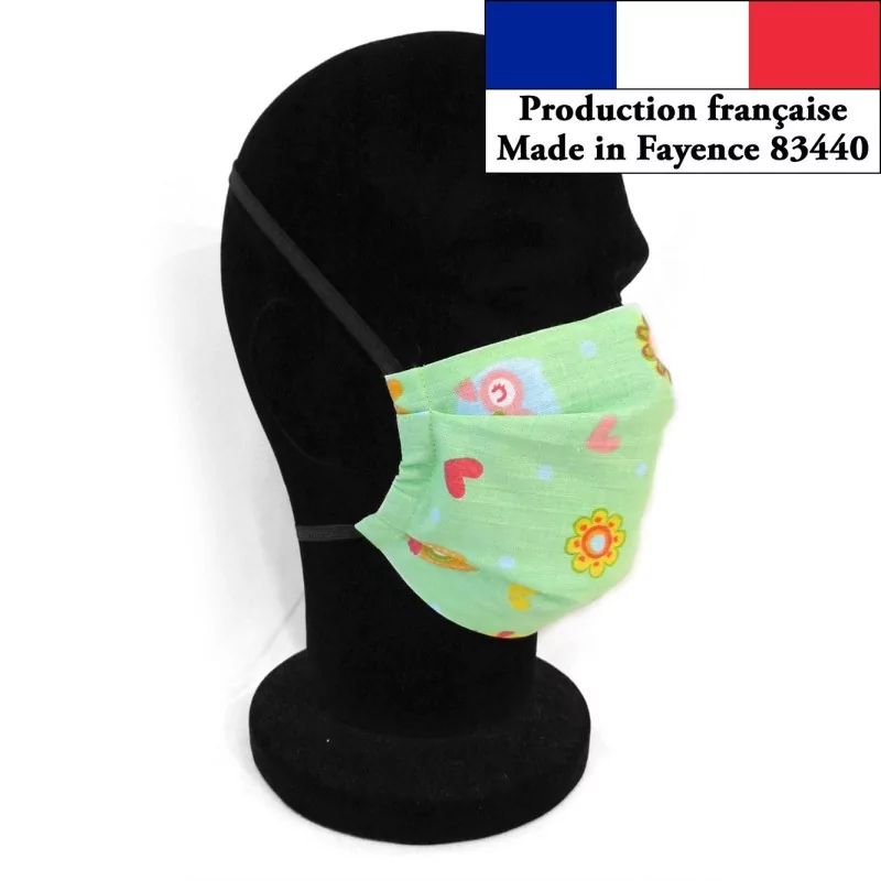 Masque protection léger Chouette pour l'été réutilisable AFNOR Made in Fayence | Tissus Loup