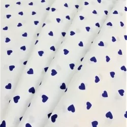 Tissu Coton Cœurs Bleus Fond Blanc | Tissus Loup