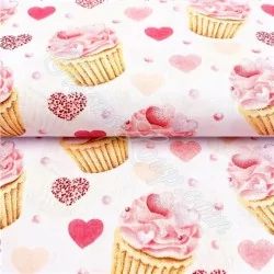 Tissu Cupcake Rose et Cœur Coton | Tissus Loup