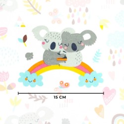 Tissu Coton Koala sur Arc-en-Ciel Fond Blanc | Tissus Loup